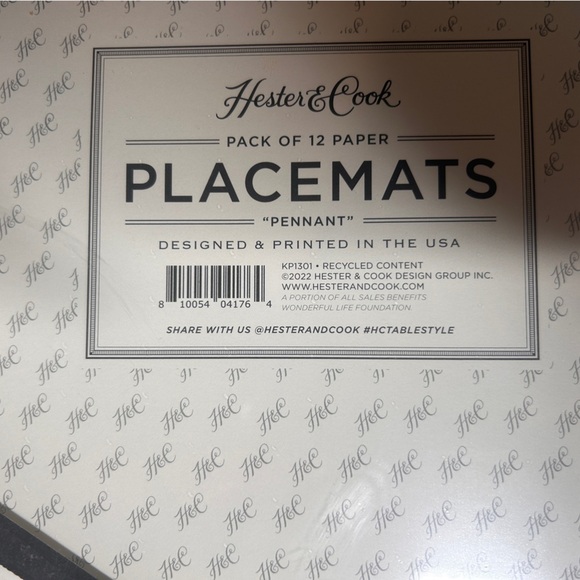 Hester & Cook Black and White Victory Paper Placemats, Set of 12, 18”x10” - Picture 5 of 5